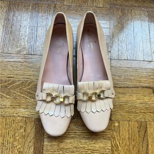 Kate Spade Nude Leather Loafers with Gold Accent